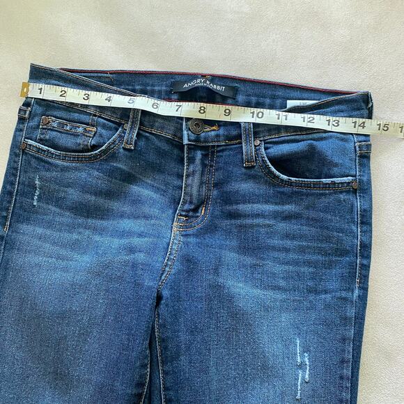 Angry Rabbit Modcloth Medium Wash Blue Skinny Jeans Distressed Size 26/3 EUC - Picture 7 of 9